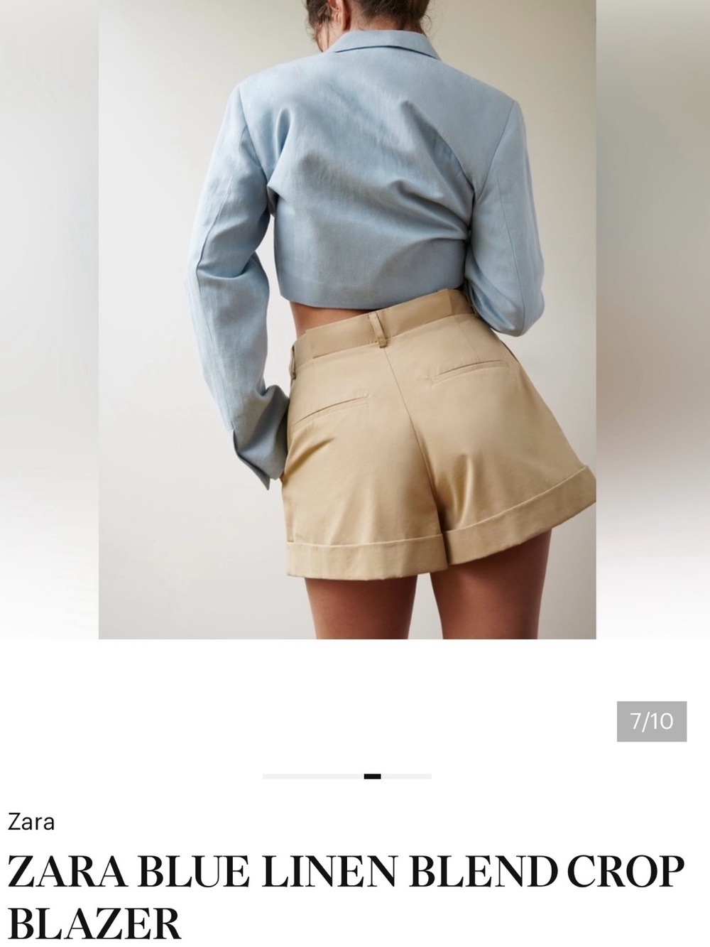 Zara Light Blue Linen Cropped Blazer - Picture 4 of 7